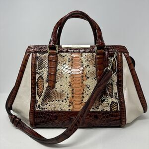 Brahmin Arden Satchel/Shoulder Bag Melon Fisher-Cream/Pecan/Multi. Tri-Texture